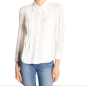 Frame Denim Eyelet Pleated Blouse